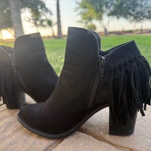Wild Diva Black Fringe Ankle Booties